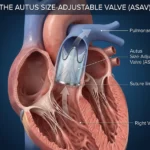 ภาพจำลองสามมิติลิ้นหัวใจ Autus Size-Adjustable Valve ในตำแหน่งลิ้นหัวใจพัลโมนารี