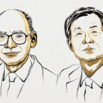 Henri B. Kagan อยู่ด้านซ้าย และ Kenso Soai อยู่ด้านขวา ในภาพวาดผู้ได้รับรางวัลโนเบลเคมี 2026