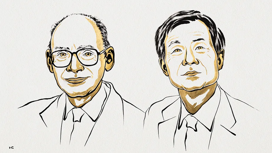Henri B. Kagan อยู่ด้านซ้าย และ Kenso Soai อยู่ด้านขวา ในภาพวาดผู้ได้รับรางวัลโนเบลเคมี 2026